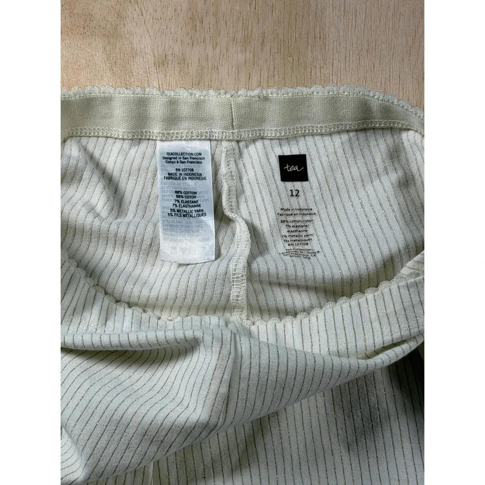 Tea Collection Girls Cream Gold Metallic Shimmer Striped Leggings Size 12